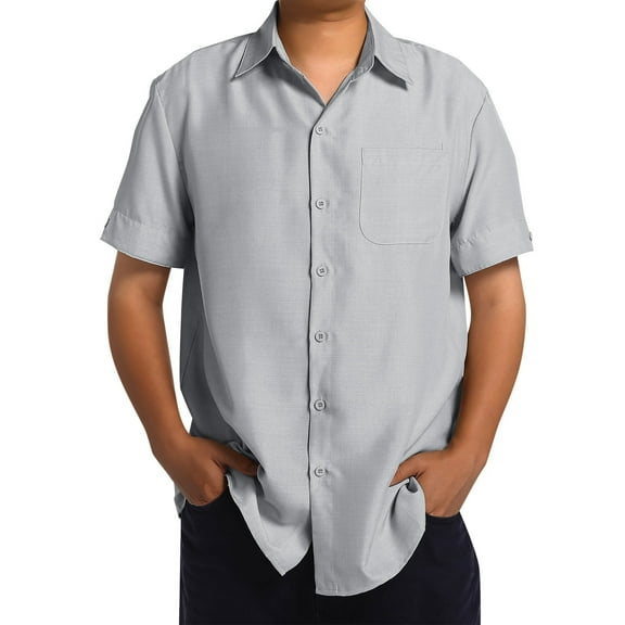 Mens Golf Shirts Fashion Beach Seaside Classic Short Sleeved Bowling Button Closure Mens Work Clothing,Grey,L