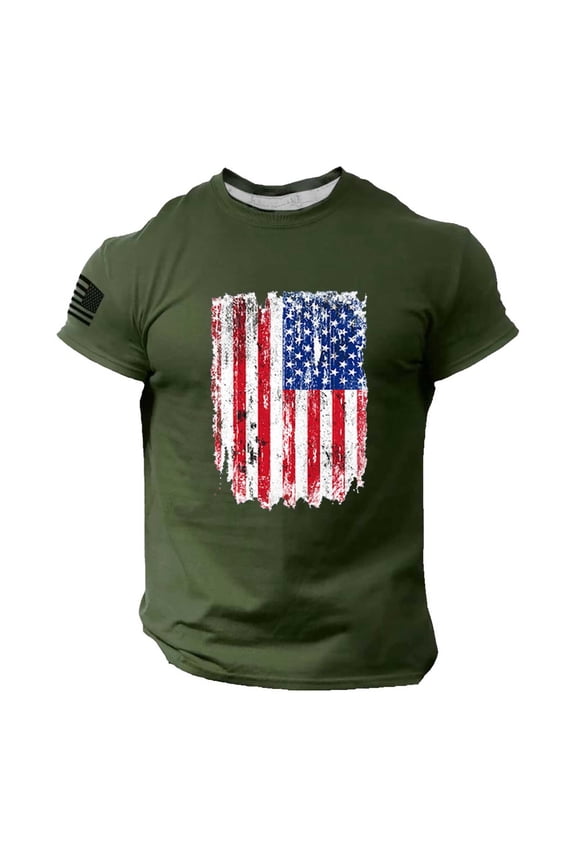 Mens Golf Shirts Independence Day Printed Solid Color Short Sleeve Mens Sprimg Clothing,Army Green,3XL