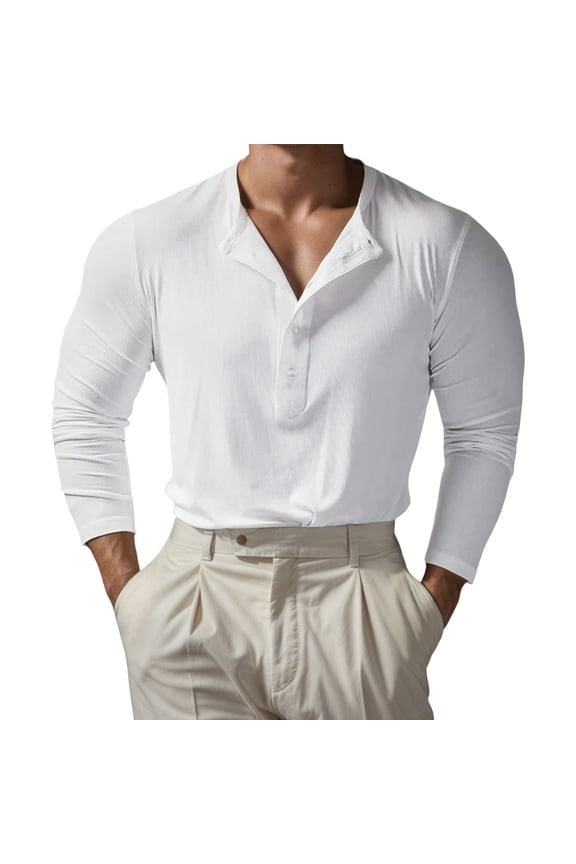 Mens Golf Shirts Long Sleeve Neck Slim Fit Stretchable Ribbed Base Layer Mens formal Shirts,White,L