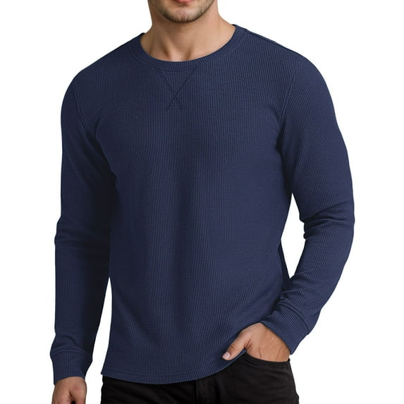 Mens Golf Shirts Long Sleeve Thermal Texture Base Layer Comfort Wear Compression Shirt Men,Dark Blue,XL