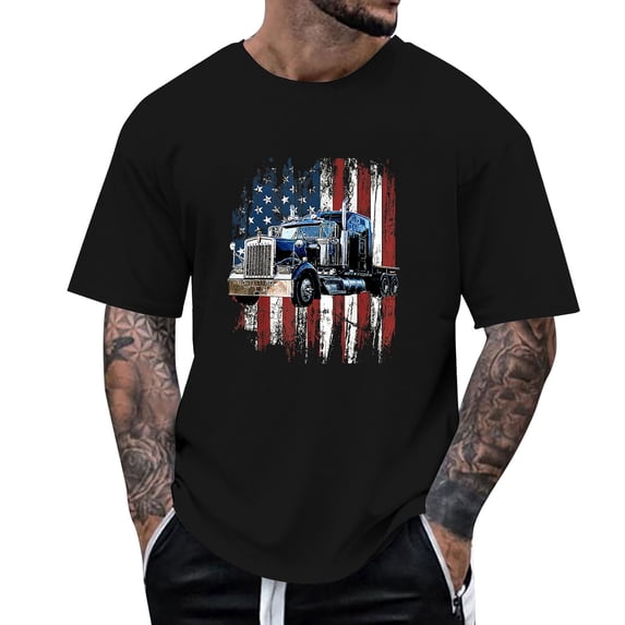 Mens Golf Shirts Patriotic Farm Tractor Short Sleeve Mens Graphic T-Shirts,Black,XL