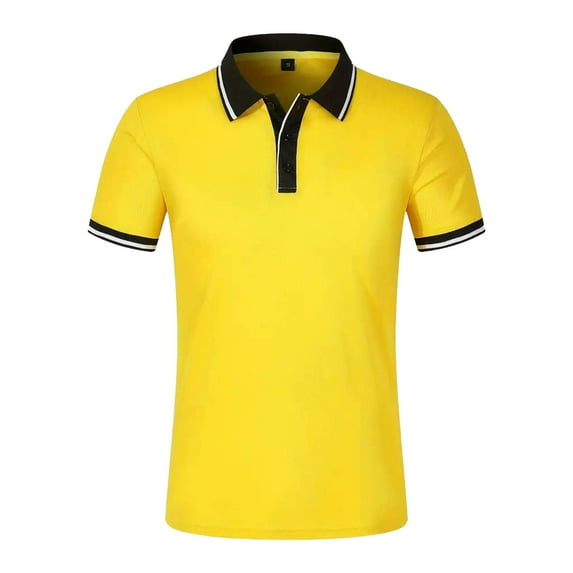 Mens Golf Shirts Ribbed Lapel Button Business Color Block Short Sleeve Mens Shirts Casual Stylish,Yellow,3XL