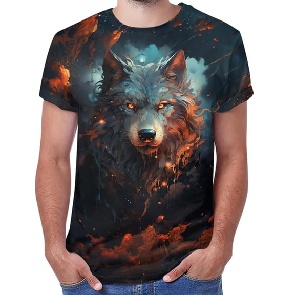 Mens Golf Shirts Round Neck Graphic Howling Design Daily Comfort Fit Mens Workout Shirts,Black,M