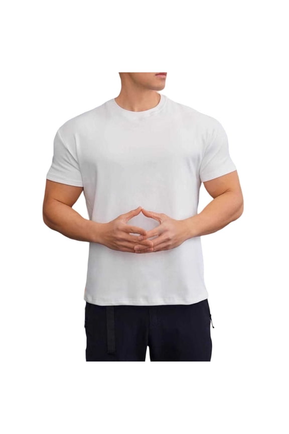 Mens Golf Shirts Round Neck Solid Color Short Sleeved Mens Clothing,White,2XL
