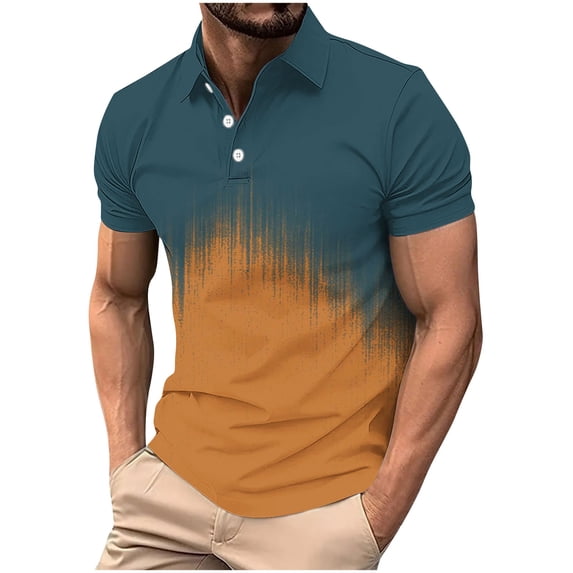 Mens Golf Shirts Short Sleeve Gradient Color Polos Business Casual Blouses Summer S-4X Soft Collared Tops (2XL, Gold #B)
