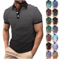 thumbnail image 1 of Mens Golf Shirts Short Sleeve Gradient Color Polos Business Casual Blouses Summer S-4X Soft Collared Tops (M, Dark Gray|Striped), 1 of 6