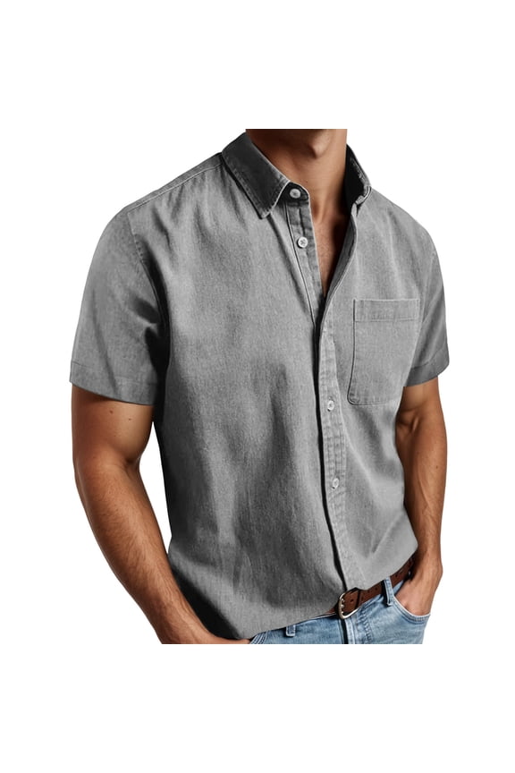 Mens Golf Shirts Short Sleeve Lapel Button Down Pocket Solid Color Mens Knit Polo,Grey,S