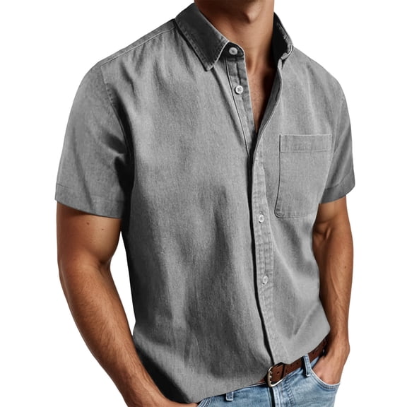 Mens Golf Shirts Short Sleeve Lapel Button Down Pocket Solid Color Mens Knit Polo,Grey,S