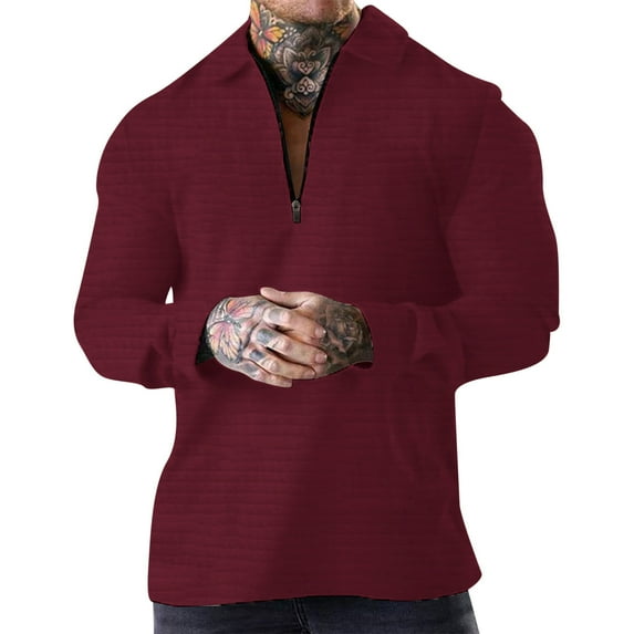 Mens Golf Shirts Solid Color Zipper Lapel Long Sleeved Top Dressy Shirts
