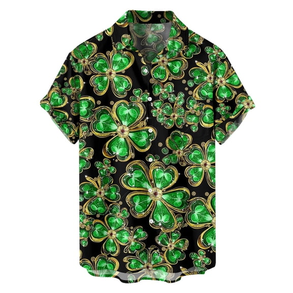 Mens Golf Shirts St. Patrick'S Day Four Leaf Button Pocket Short Sleeved Business Casual Clothes for Men,Black,S