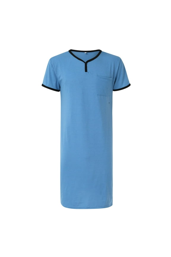 Mens Golf Shirts Thin Long Nightgown Loose Short Sleeve Skin Friendly Pajamas Mens formal Shirts,Blue,XL