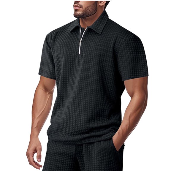 Mens Golf Shirts with Zipper Collared Short Sleeve T-Shirts Boys Casual Solid Color Pullover Relaxed Loungewear Athletic Workout Tees Tops