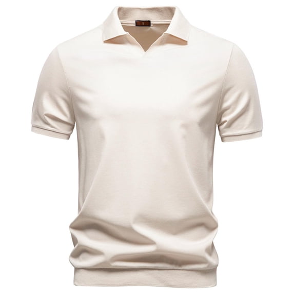 Mens Golf T-Shirt Business Casual Old Money Style Pique Jersey, Short Sleeve V Neck Johnny Collar T-Shirts, Knit Textured Muscle Fit Summer Banded Hem Dressy Tee Top for Office & Tennis
