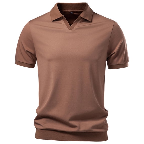 Mens Golf T-Shirt Business Casual Old Money Style Pique Jersey, Short Sleeve V Neck Johnny Collar T-Shirts, Knit Textured Muscle Fit Summer Banded Hem Dressy Tee Top for Office & Tennis