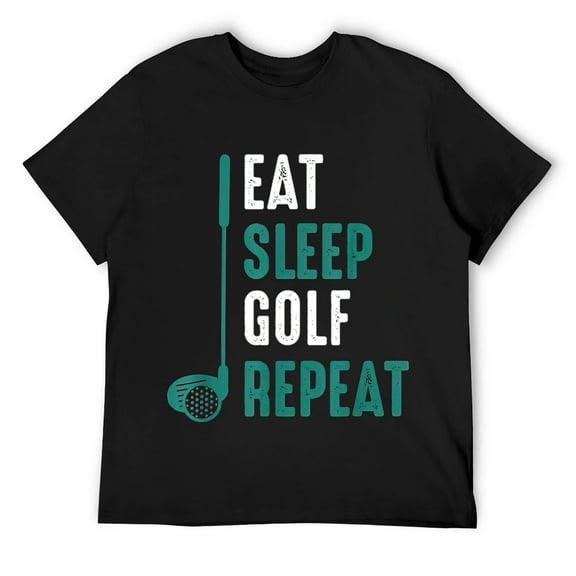 Mens Golf Tee Shirts - Funny Eat Sleep Golf Repeat Golf T-Shirt Black