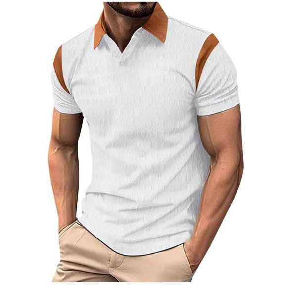 Mens Golf Tees Lapel Turn Down Collar Short Sleeve Crochet Stitch Business Casual T-Shirt Pullover Fathers Gift