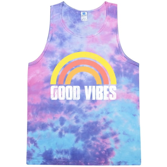 Mens Good Vibes 60s 70s Hippie Tie Dye Tanktop, 3XL Cotton Candy