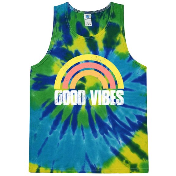 Mens Good Vibes 60s 70s Hippie Tie Dye Tanktop, 3XL Karma