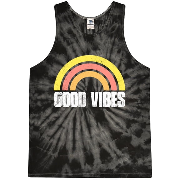 Mens Good Vibes 60s 70s Hippie Tie Dye Tanktop, Large Spider Black