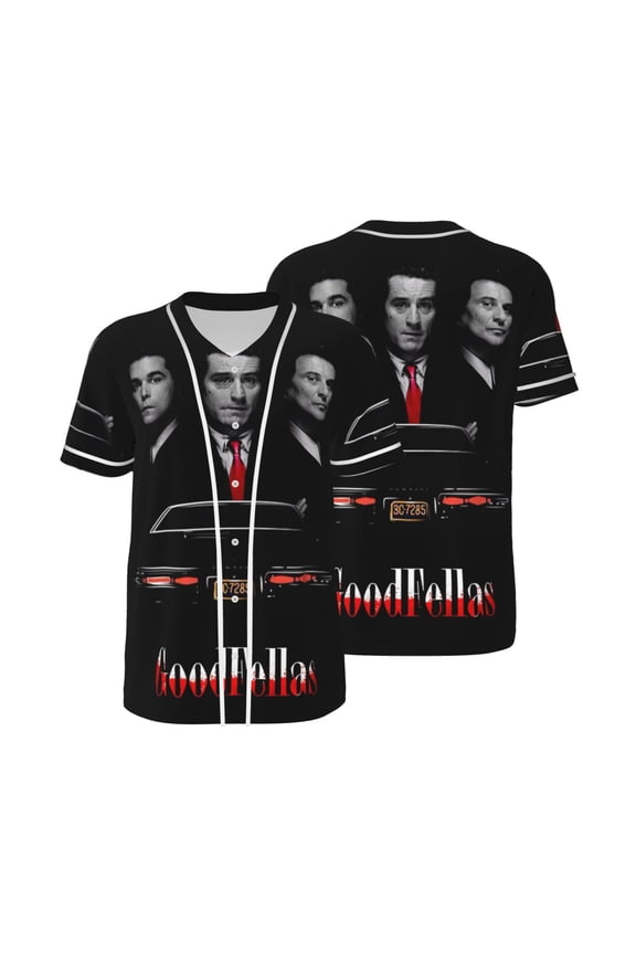 Mens Good-fella Baseball Shirt Graphic Tshirt V Neck Jersey Button Down Short Sleeve Tops