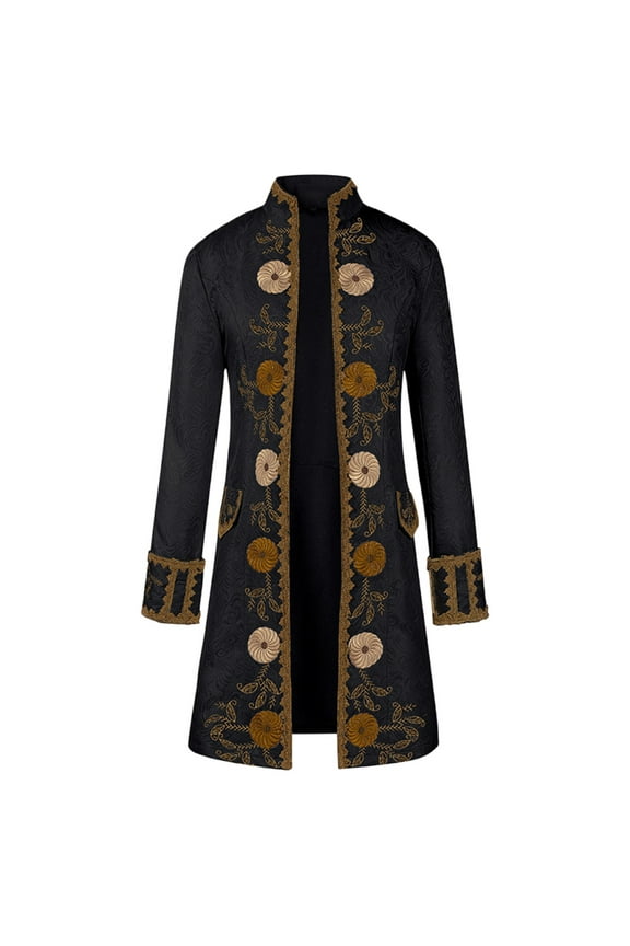 Mens Goth Long Tailcoat Jacket Gothic Victorian Tailcoats for Roleplay Intricate Embroidery Renaissance Faire Coats Steampunk Costume Coat