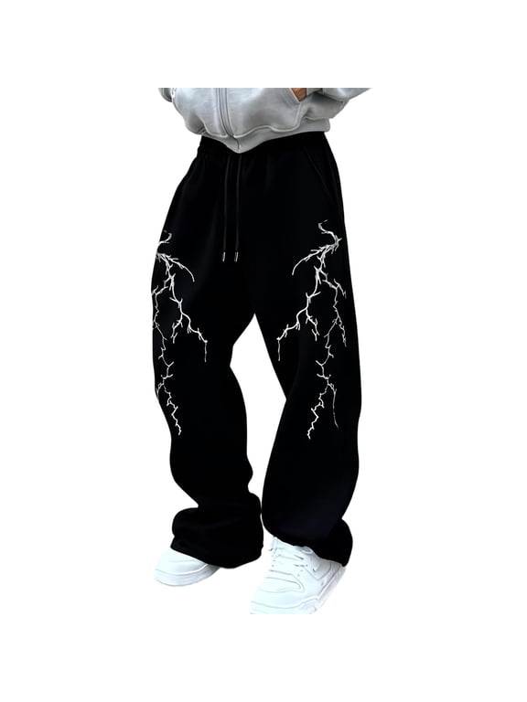 Mens Goth Pants, Skeleton Thorn Print Dark Gothic Sweatpants, Y2K Baggy Streetwear Joggers for Men
