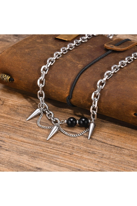 Mens Gothic Cone Necklaces, Waterproof 14K White Gold Rolo Link Chain Choker Collar Gifts for Him Jewelry