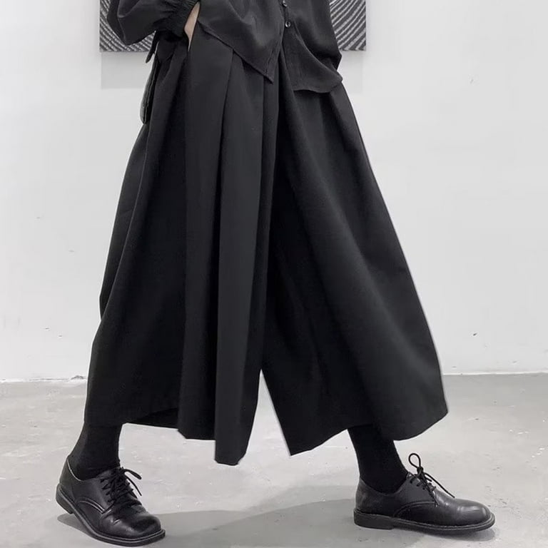 Mens Gothic Dark Style Loose Cropped Hakama Wide Leg Design