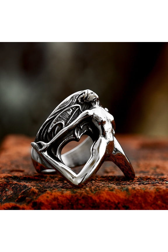 Mens Gothic Devil Ring Steel Retro Punk Statement Jewelry Durable Fashion Accessory Unique Design High Quality
