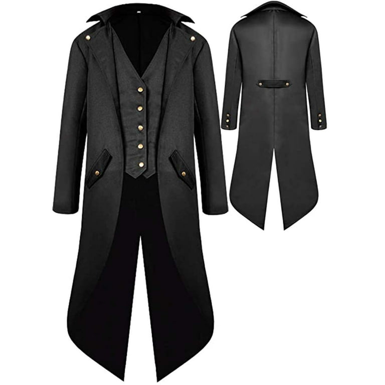 Mens Gothic Medieval Tailcoat Jacket Steampunk Vintage Victorian Frock High Collar Coat Costume Cosplay Walmart