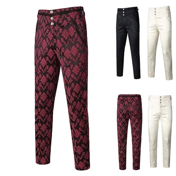 Mens Gothic Pants Slim Fit Straight Leg Vintage Bottoms Medieval Steampunk Trousers Halloween Cosplay Costumes