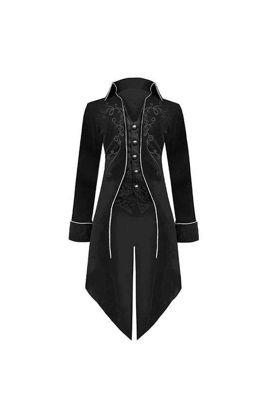 Mens Gothic Tailcoat Coat Retro Punk Tuxedo Slim Fit Jacket Halloween Elegant Gold Edge Detail