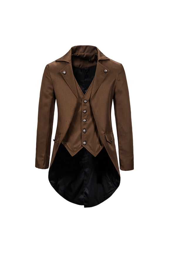 Mens Gothic Tailcoat Jacket Steampunk Victorian Coat Coffee M