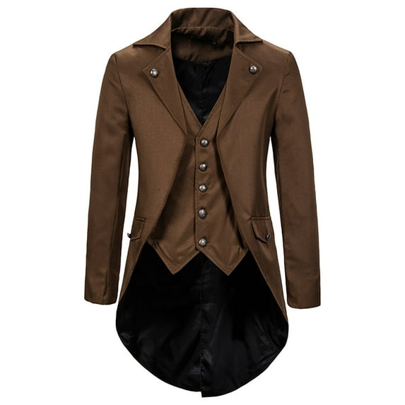 Mens Gothic Tailcoat Jacket Steampunk Victorian Coat Coffee XXL