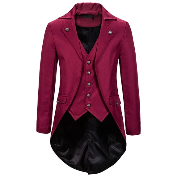 Mens Gothic Tailcoat Jacket Steampunk Victorian Coat Red XL