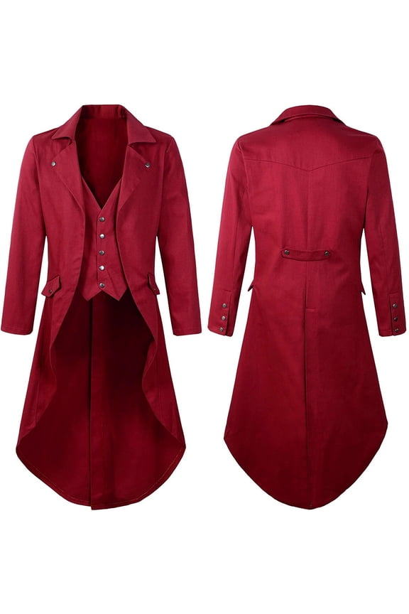 Mens Gothic Tailcoat Jacket Steampunk Vintage Victorian High Collar Coat Medieval Solid Lapel Tailcoat Frock Coat For Halloween
