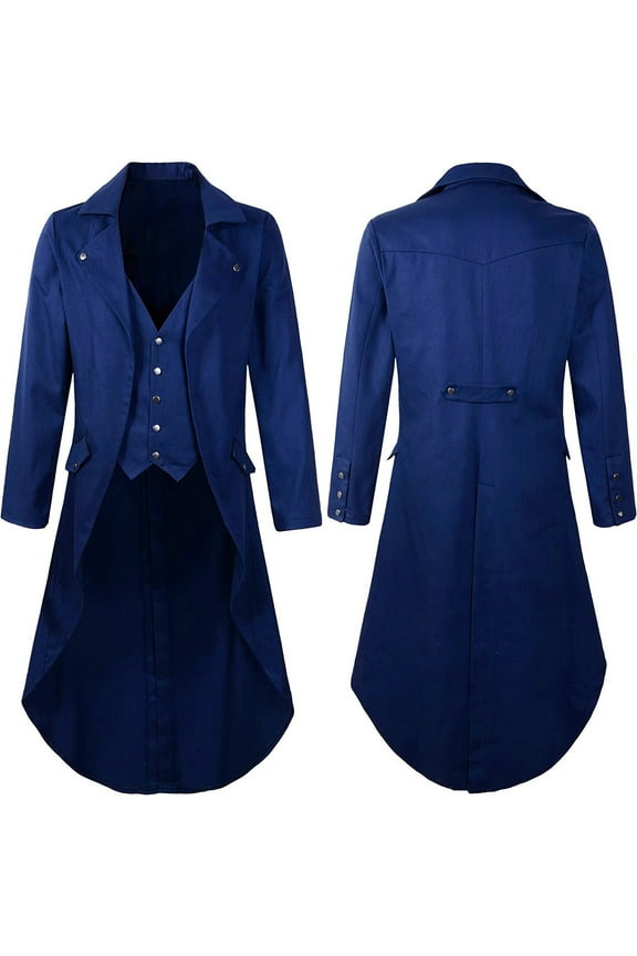Mens Gothic Tailcoat Jacket Vintage Steampunk Victorian High Collar Tuxedo Coat Halloween Costume