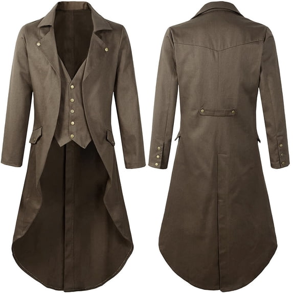 Mens Gothic Tailcoat Jacket Vintage Steampunk Victorian High Collar Tuxedo Coat Halloween Costume