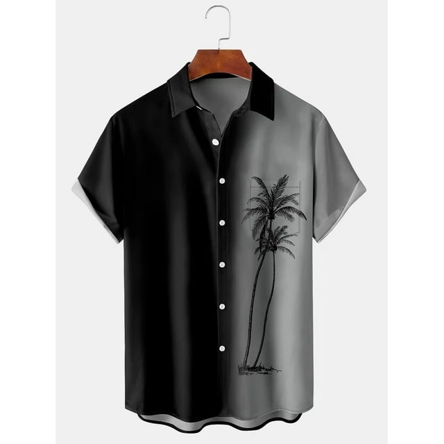 Mens Gradient Coconut Tree Print Casual clothing Short Sleeve Shirt ...