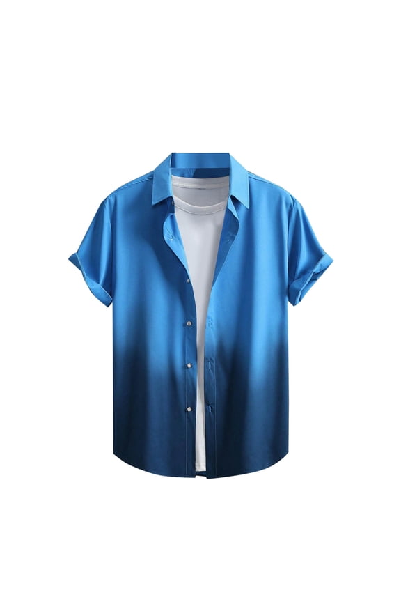 Mens Gradient Color Short Sleeve Button Down Shirts Casual Summer Beach Vacation Aloha Tropical Shirts Quick Dry Shirt with Rolled Cuff for Resort