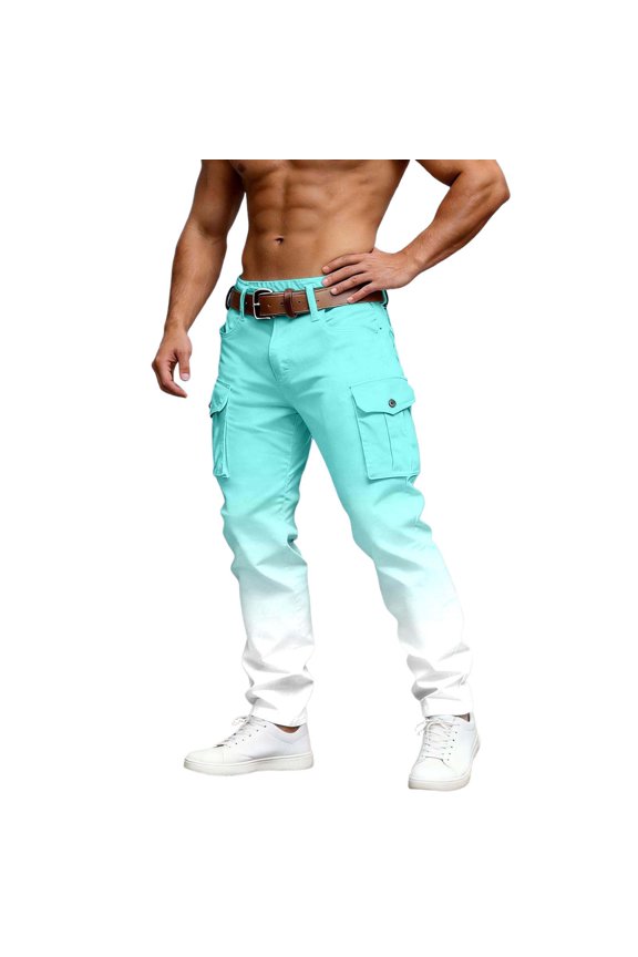 Mens Gradient Pocketed Cargo Pants with Front Pockets Durable Utility Trousers for Work Outdoors Full Length Mint Green L
