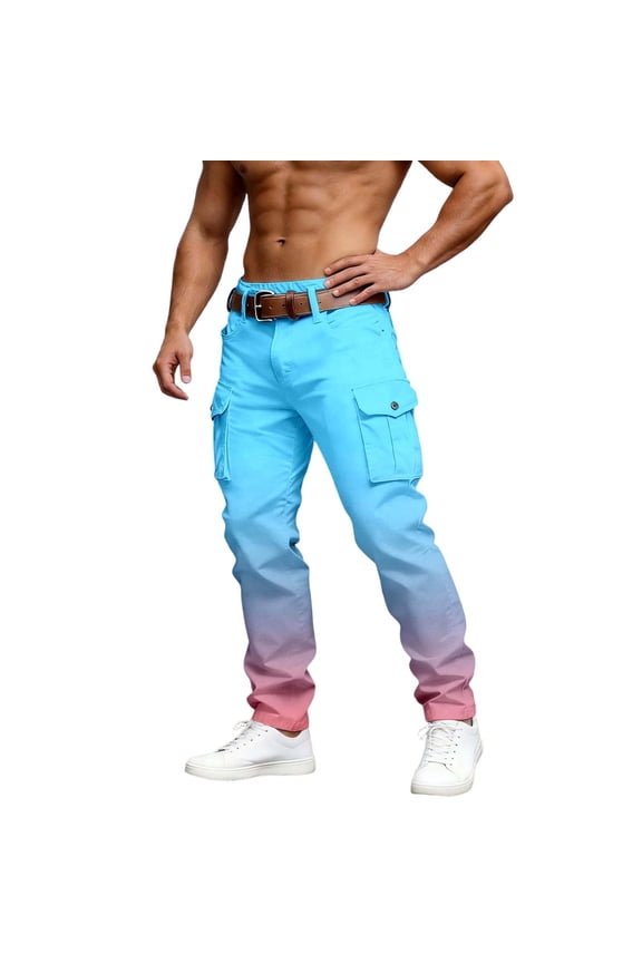 Mens Gradient Pocketed Cargo Pants with Front Pockets Durable Utility Trousers for Work Outdoors Full Length Sky Blue M