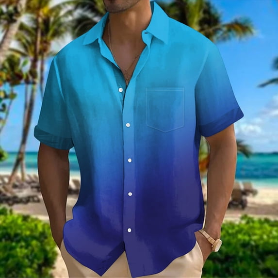 Mens Gradient Shirts Casual Button Down Short Sleeve Beach Summer Shirts