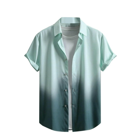 Mens Gradient Stretch Short Sleeve Button Down Shirt Wrinkle Free Business Casual T l