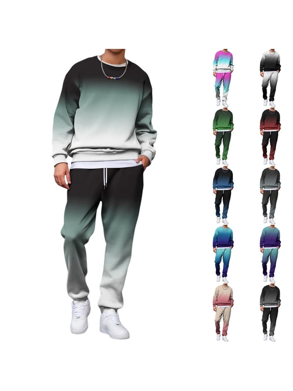 Mens Gradient Sweatshirt and Jogger Sweatpants 2 Piece Set Matching Tracksuit Outfits for Men