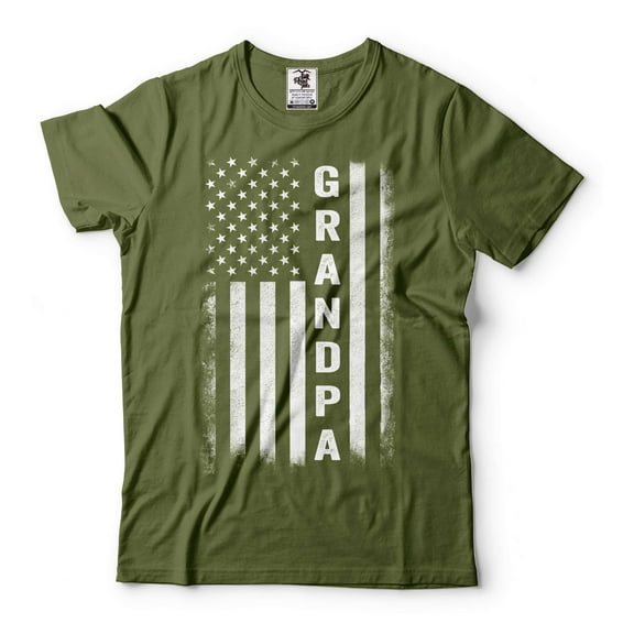 Mens Grandpa T-shirt Grandpa Patriotic Flag Tee USA Flag Shirt Grandpa Gifts 4th of July Shirt (Large Military Green)