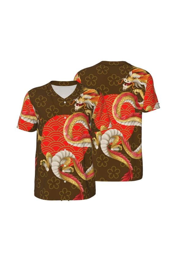 Mens Graphic Baseball T Shirt Short Sleeve Summer Casual Tee Top Jersey, Asian Dragon Oriental Dragons