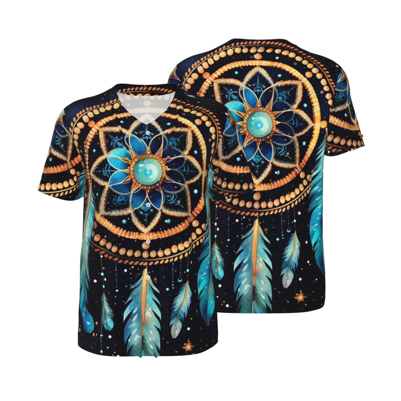 Mens Graphic Baseball T Shirt Short Sleeve Summer Casual Tee Top Jersey, Dream Native American Indian Tribal Starry