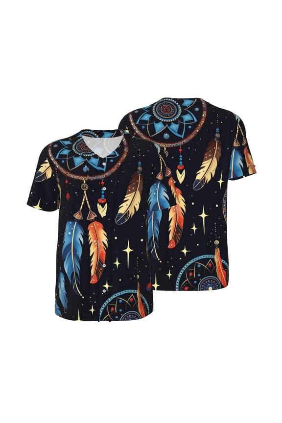 Mens Graphic Baseball T Shirt Short Sleeve Summer Casual Tee Top Jersey, Tribal Dream Native American Indian Starry