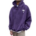 thumbnail image 1 of Mens Graphic Hoodies Palm Tree Printed Casual Sweatshirts Hoods Long Sleeve Comfy Soft Stretch Fall Clothing Cotton Hawaii Hooded Sweatshirts Pullover Tops with Pockets, Purple (3X-Large), 1 of 4